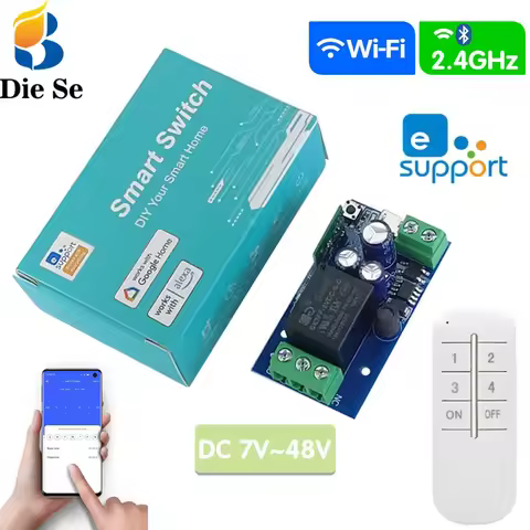 EWeLink WIFI Smart Switch Garage Door System DC 12V ~ 48V 1CH Relay Receiver 2.4GHz Remote Control W