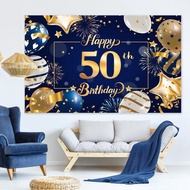 59x39.3 Inch Navy Blue and Gold Happy 30th 40th Birthday Banner Birthday Party Decoration Photo Back
