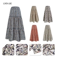 Korean Style Chiffon Floral 3 Tiered Dolly Maxi Long Skirt Kembang Muslimah (Fit up to 80KG)