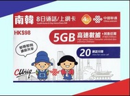 中聯通–南韓8日通話/上網卡 (5GB）