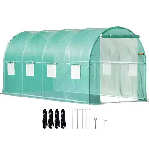SucceBuy Walk-in Tunnel Greenhouse Galvanized Frame & Waterproof Cover 15x7x7/10x7x7/20x10x7/12x7x7 