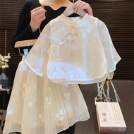 2025 Girls Hanfu Suit Skirt Fashionable Chinese Style Embroidered Button Top+Chinese Skirt Two-Piece