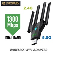 1300Mbps USB WiFi Adapter Dual Band 2.4G/5G Wireless Network Dongle for Desktop PC Laptop Internet R