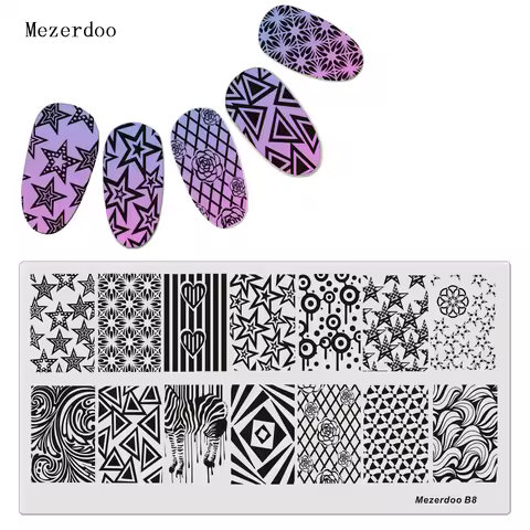 Mezerdoo Star Rose Patterns Rectangle Stamping Plate Space Star Moon Manicure DIY Nail Art Stamp Tem