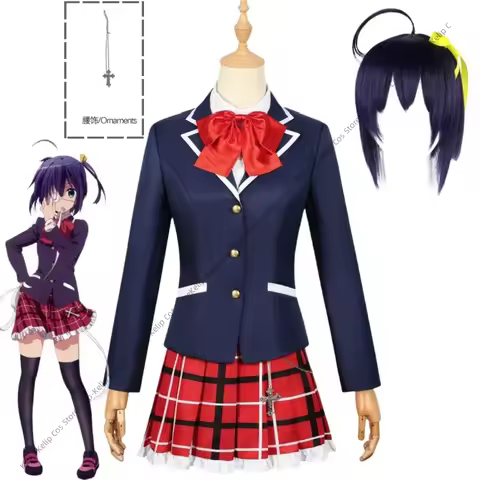 Anime Love, Chunibyo & Other Delusions Takanashi Rikka Cosplay Costume Wig Japanese JK School Unifor