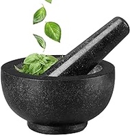 Flexzion Granite Mortar and Pestle Set - Solid Marble Stone Grinder Bowl Holder 4.72 Inch For Guacamole, Herbs, Spices, Garlic, Kitchen, Cooking, Medicine