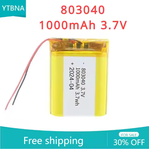 803040 1000mAh 3.7V Lithium Polymer Battery for MP3/4/5 DVD GPS VR DVR Player Navigator Speaker Powe