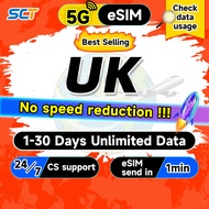 SCT United Kingdom UK eSIM 5-30Days 5-30GB 5G/4G Unlimited Data eSIM UK SIM Card eSIM Send in 1min
