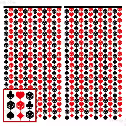 1/2/3pcs Casino Black Red Foil Curtain Casino Glitter Fringe Curtains for Poker Night Card Game Birt