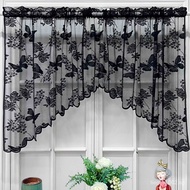 Black Grey Butterfly Lace Curtain Valance for Kitchen Windows Doorway Floral Sheer Swag Valance for Kids Room Rod Pocket Embroidered Short Curtains for Bathroom Coffee Decor 382O