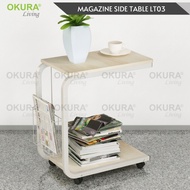 OKURA Magazine Lifting Laptop Table Side Table Rack with Wheels Home Living Meja Rak Majalah Beroda