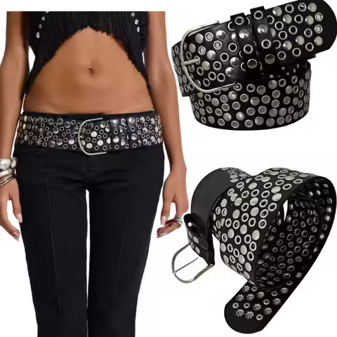 New rivet belt extra wide belt retro punk style y2k emo women's fashion wide belt