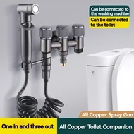 Triangular Valve Full Copper Bathroom High-Pressure Shower Toilet Bidet Faucet Hand-Held Three-Outlet Angle Valve Shower Head Toilet Sprayer Sanitary Flusher Set 马桶龙头 浴室龙头