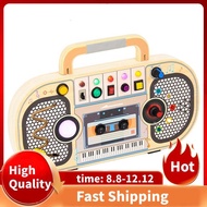 Montessori Wooden Digital Voice Recorder,5 Music Toggle Switchs Toy,Toddler Busy Board with 7 LED Li