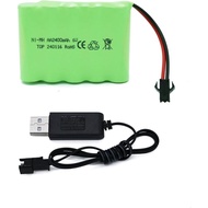6V 2400mAh NiMH Battery - RC Car Rechargeable Battery AA with-2P 2 Pin Plug and USB Charge Cable for