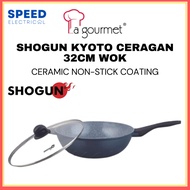 LA GOURMET SHOGUN KYOTO CERAGAN CERAMIC 32CM NON-STICK WOK WITH GLASS LID