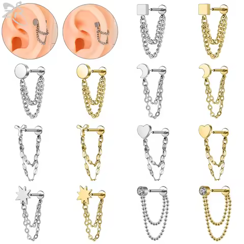 ZS 1PC 16G/18G Stainless Steel Ear Studs O-Shaped Stud Earrings Plug In Gold Color Cartilage Earring