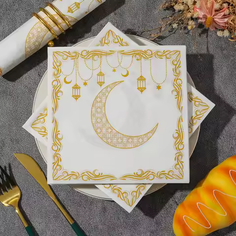 20pcs Ramadan Elements Napkins Gold Moon Printed Disposable Table Mat DIY Decoupage Paper 2026