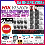 HIK HIKVISION 5MP Full Set 16-CHANNEL HD 4K 1920P CCTV 16CH DVR + Camera + Hard Disk + Power Supply 