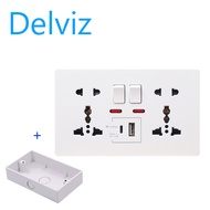 Delviz Type-C interface socket EU/UK/US 5-hole wall-mounted USB socket PD18W 3100mA smart fast charg