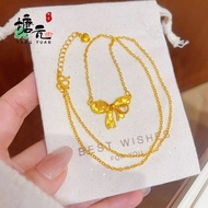 Sand Gold Necklace Crushed Ice Ice Bow Necklace Women 2025 Light Luxury High-End Niche Clavicle Chai
