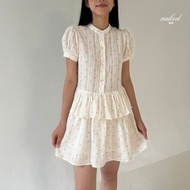 Đầm tiểu thư nữ NAKEDbyV váy dài tay bồng 2 tầng cổ trụ ren hoa chìm hàn quốc SAWAKO DRESS
