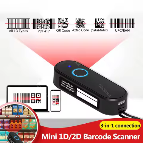 2D Mini Bluetooth Barcode Scanner USB Wired 2.4G Wireless 1D QR Scanner PDF417 EAN13 Data Matrix Bar