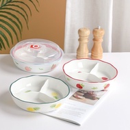 Round Grid Dinner Plate Children's Rice Plate Sealed Three Grid Rice Plate Ceramic Weight Loss Lunch