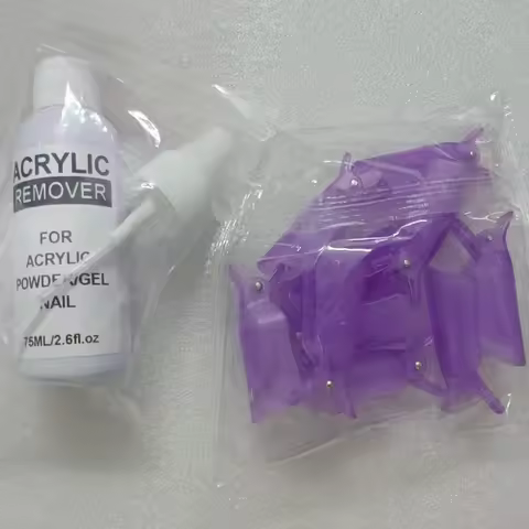 2.6OZ Acrylic Remover Liquid 10 Pieces Nail Polish Remover Caps Remover Clips for Nail Art Anti-Slip