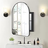 LAMCHMOR Arched Medicine Cabinet Mirror, Black Metal Framed Recessed Bathroom Medicine Cabinet with Vanity Mirror,Bathroom Cabinet with Mirror and Adjustable Shelves 20x30 Inch