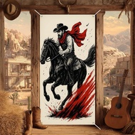 BlissYard Western Hero Door Cover Banner 71x35 Inch Cowboy with Red Scarf Riding Black Horse Dynamic