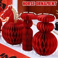 1/2/3Pcs 3D Lucky Horse Desktop Ornament for Year of the Horse|Red Honeycomb Paper Craft Decoration 