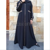 Abaya Turkey Hitam Gamis Dress Maxi Arab Saudi Bordir Dubai Ziper 