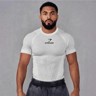 Gymshark Men Compression Shirt Short Sleeve Quick Dry Breathable Honeycomb Gym Fitness Workout T-Shi