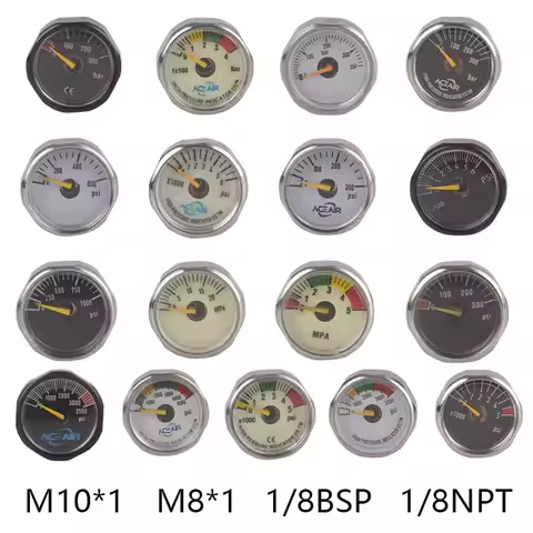 HPA Mini M10 M8 1/8BSPP 1/8NPT Pressure Gauge Manometre Gas Cylinder Refill Regulator Fittings For S