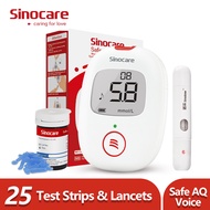 Sinocare Safe AQ Voice Blood Glucose Test &amp; 25pcs Test Strips &amp; 25 Lancets Glucometer Kit Diabetes Test Kit Blood Sugar Meter Glucometer Set