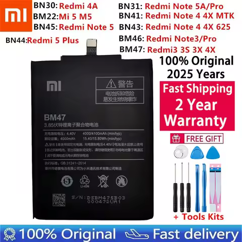 100% Original Battery For Xiaomi Redmi Note Mix Mi 2 2S 3 3S 3X 4 4X 4C 4A 5 5X 5S 5A 6 Mi6 6A 7 9 M