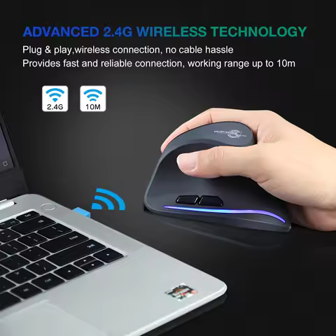 Lefon Ergonomic Mouse 2.4G Wireless Vertical Mouse Rechargeable Gaming Mice With 3DPI 1000/1600/2400