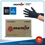 Health1st Nitrile Gloves Black I Sarung Tangan Nitril Hitam I 10 boxesx100pcs I 3.5g I 240mm I Powde