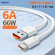 6A 66W Powerful Universal Super Fast Charing USB Type C Cable 0.25/0.3/1/1.5/2m Mobile Phone Data Tr