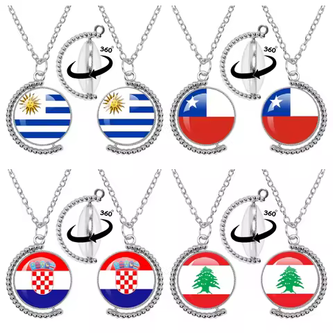 National Flag Glass Double-Sided Necklace Ethiopia Islas Canarias Kenya Sudan Madeira Melilla South 