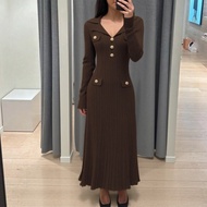 Suit Collar Long-Sleeved Fishtail Skirt Women 2025 Narrow Waist Slimmer Look Skirt Knitted Dress Wom