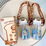 Baby water bottle, Diller capybara water bottle 400ml - 550ml, safe plastic straw bottle for babies 