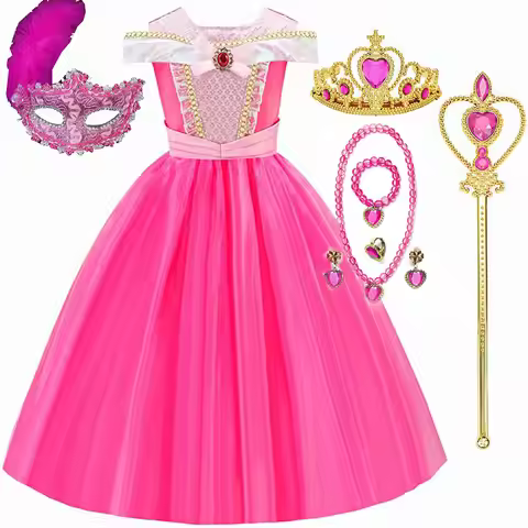 Girls Sleeping Beauty Aurora Princess Dress Halloween Cosplay Costume Off Shoulder Kids Fancy Party 