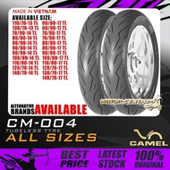 TAYAR MOTORSIKAL CAMEL CM004 TUBELESS TYRE 60, 80, 70, 90, 100, 110, 120, 130, 140 - 13, 14, 17 (BUN