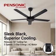Pensonic 56 inch Ceiling Fan 5 Steel Blades 5 Speeds 5-Star Energy AC Motor Matt Black PCF-5603(MB)