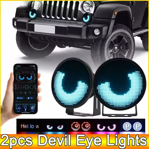 2pcs Devil Eye Lights 3inch APP LED Screen Blink Angel Eyes Fog Light DIY Multimedia Player Dynamic 