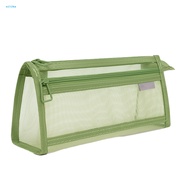 SILI_ Solid Color Pen Holder Transparent Mesh Pencil Pouch Clear Double-layer Mesh Pencil Case with 