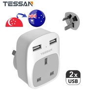 Singapore to AU Travel Plug  Australia China Plug Adapter with 2 USB Ports, TESSAN Grounded Outlet Travel Adapter USB Charger - 3 in 1 Power Adaptor for UK to Australian New Zealand Fiji Argentina and more (Type I)