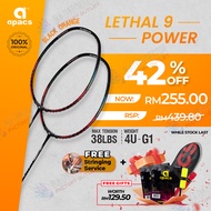 2x APACS Lethal 9 Power (Black Orange) Badminton Racket | 4UG1 Max Tension 38LBS Attacking Racket 【BUY 1 FREE 1】